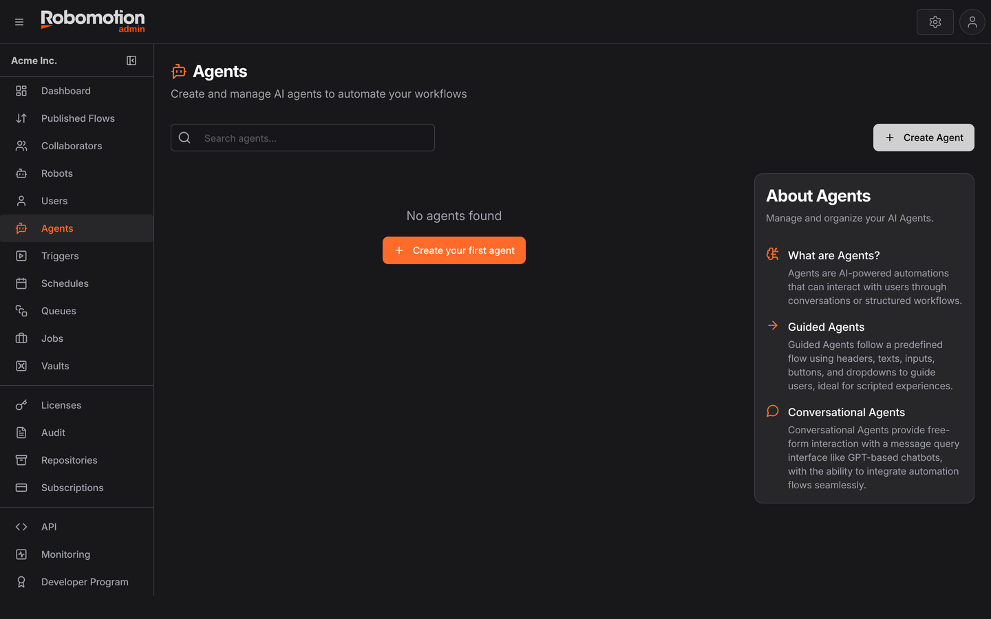 The Agents page