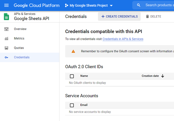 Google Sheets Credentials