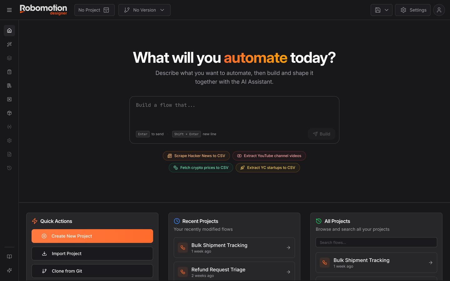The Flow Designer home page