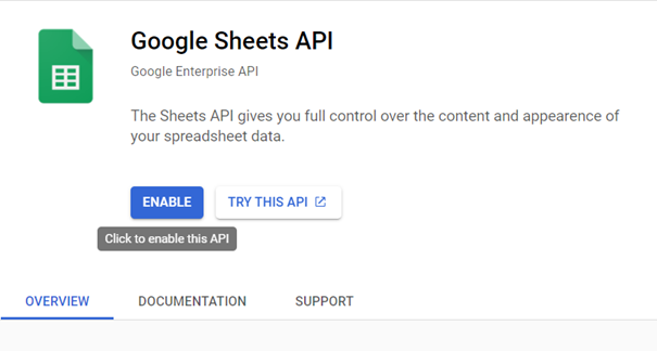 Enable Google Sheets API