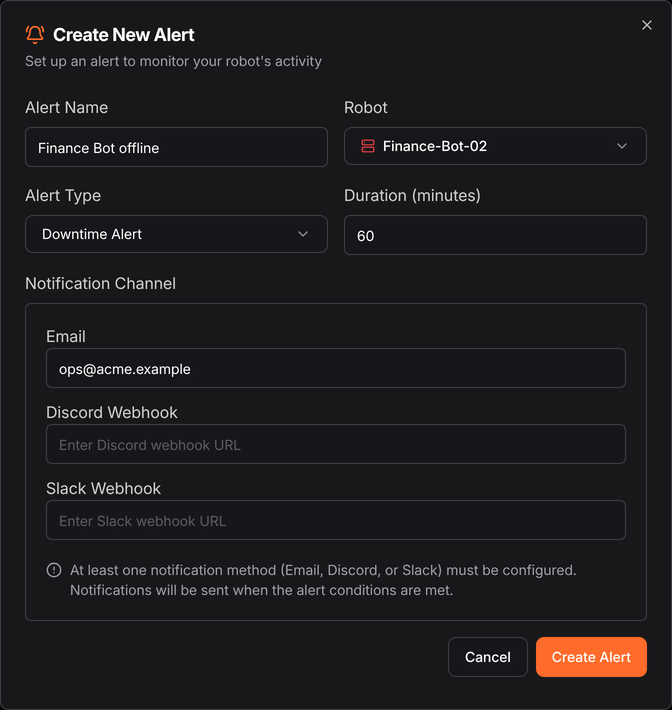 Creating an alert