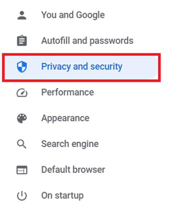 Select Privacy and security settings