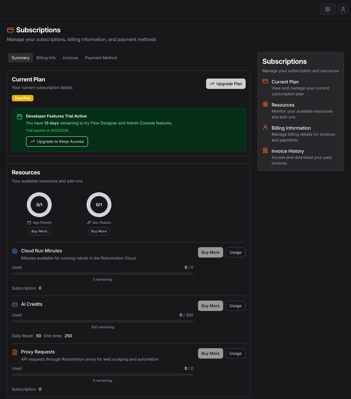 Subscription summary