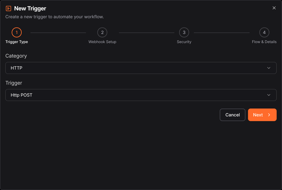 Choosing the HTTP trigger type