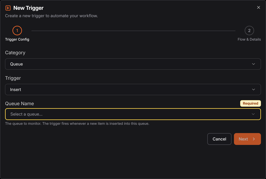 Choosing the Queue trigger