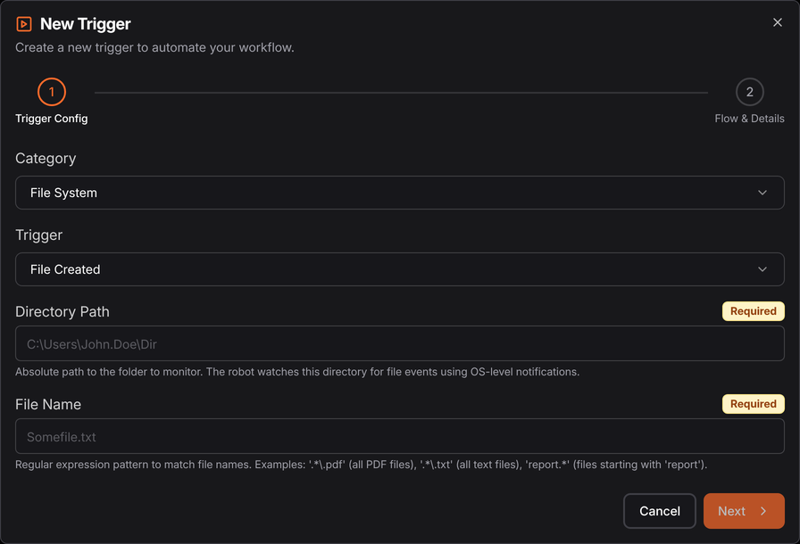 Choosing a File System trigger