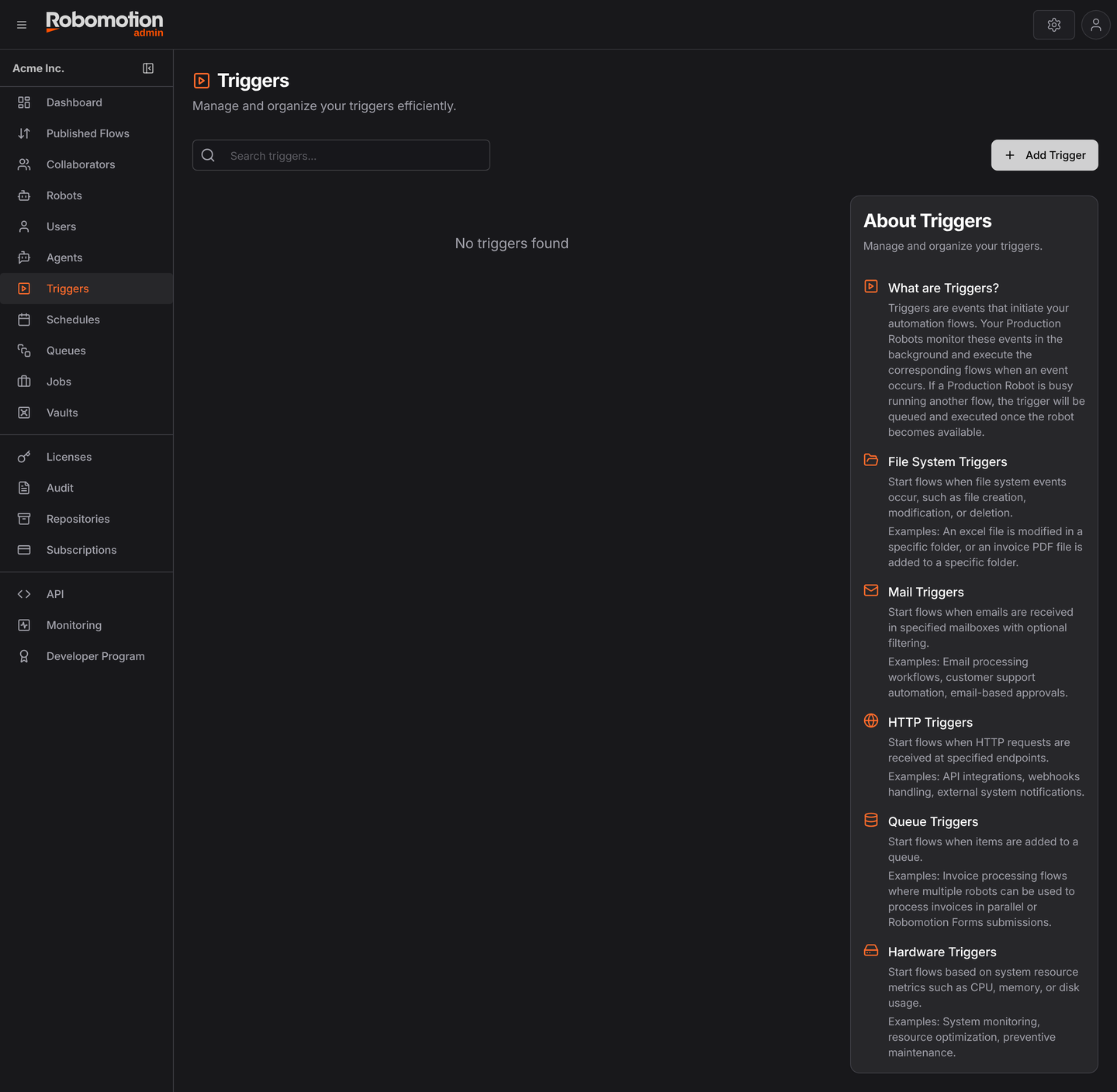 The Triggers page