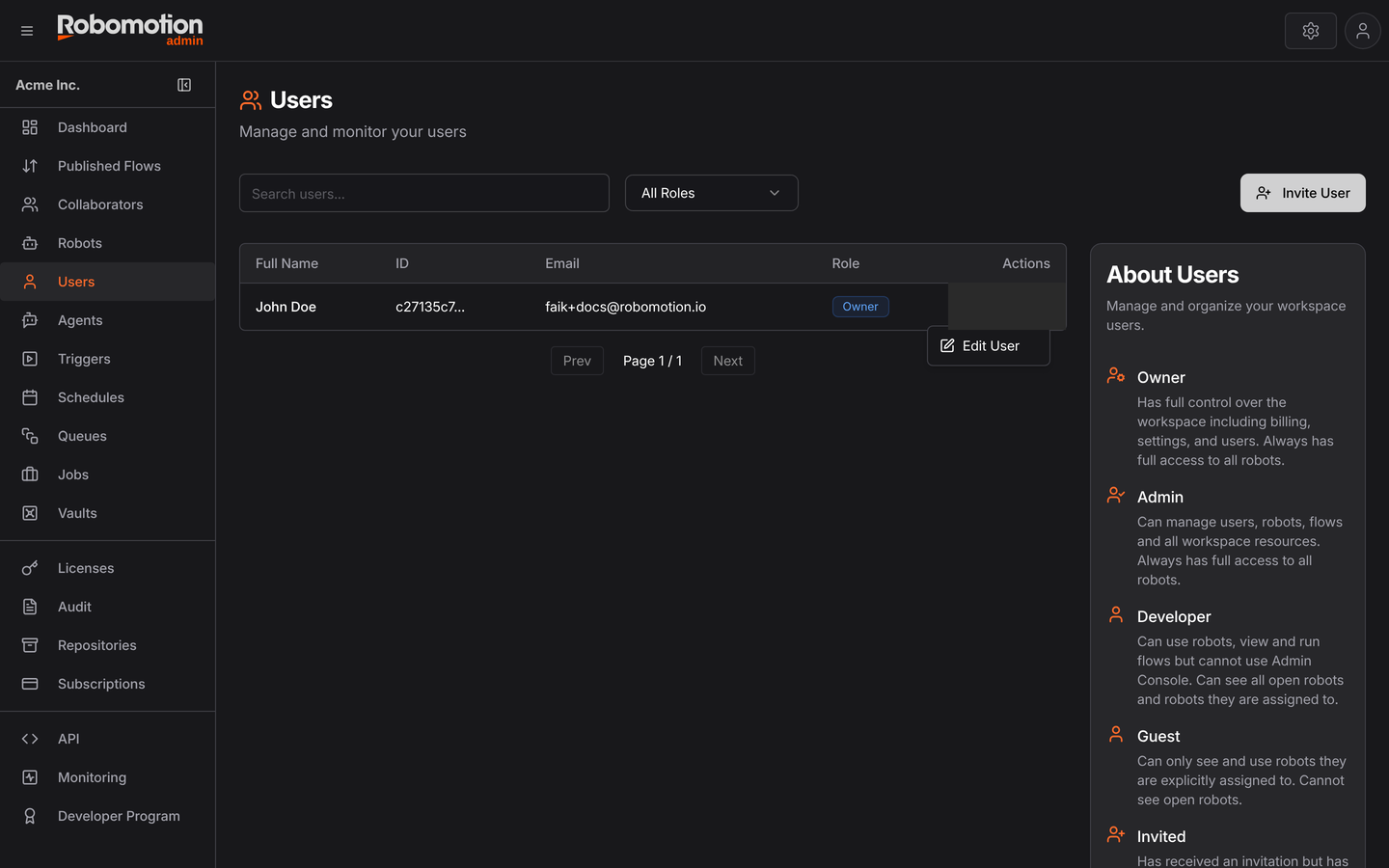 User Actions