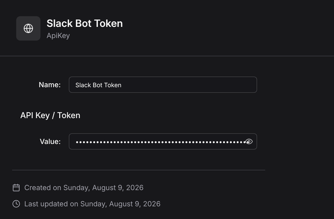 The bot token as an API Key vault item