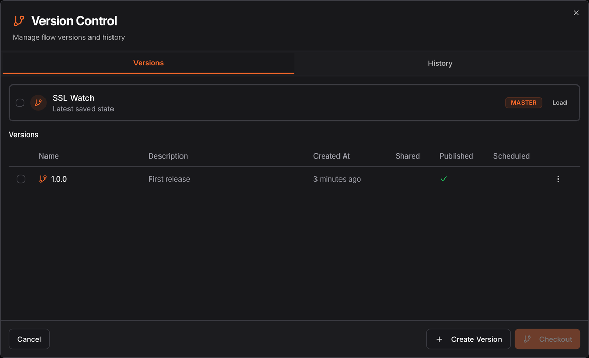 The Version Control dialog